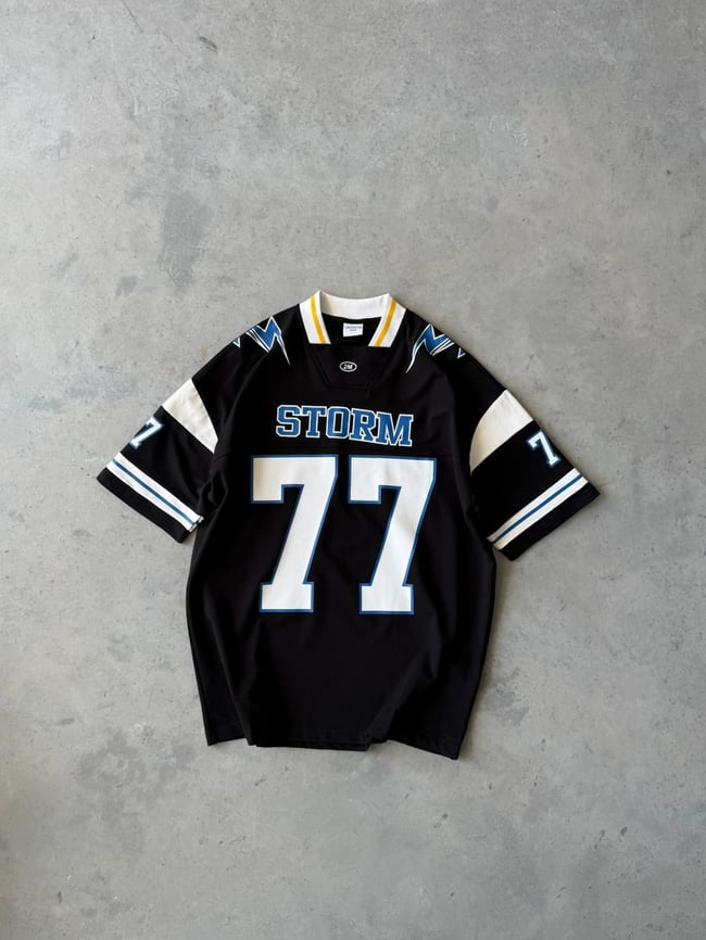 Storm 77 Varsity Jersey Oversize T-Shirt - Siyah