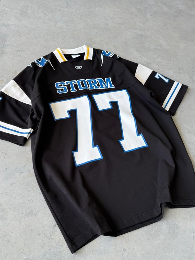 Storm 77 Varsity Jersey Oversize T-Shirt - Siyah