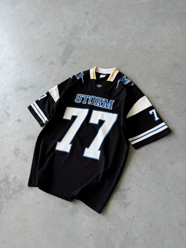Storm 77 Varsity Jersey Oversize T-Shirt - Siyah