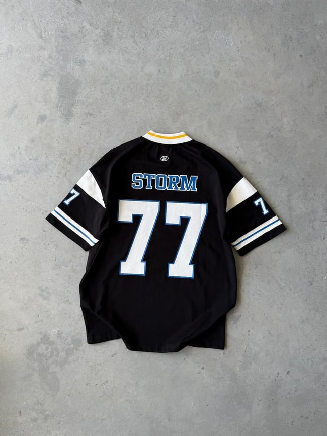 Storm 77 Varsity Jersey Oversize T-Shirt - Siyah