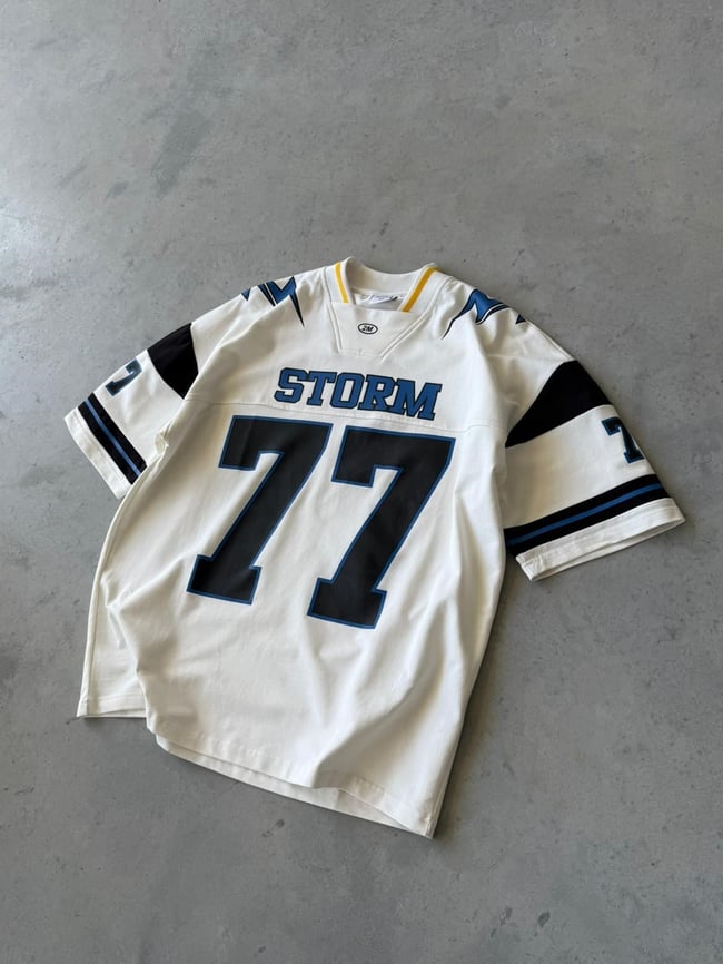 Storm 77 Varsity Jersey Oversize T-Shirt - Beyaz