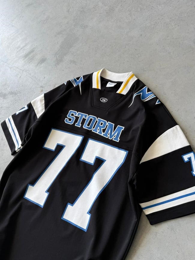 Storm 77 Varsity Jersey Oversize T-Shirt - Siyah