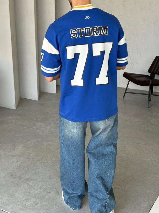 Storm 77 Varsity Jersey Oversize T-Shirt - Mavi