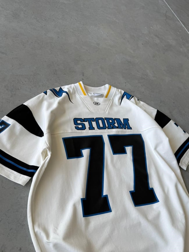 Storm 77 Varsity Jersey Oversize T-Shirt - Beyaz