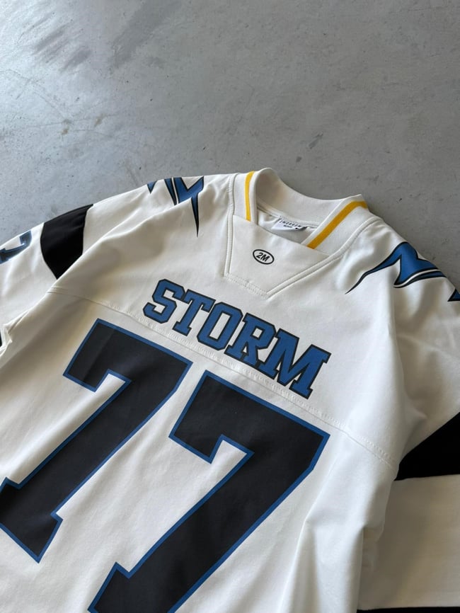 Storm 77 Varsity Jersey Oversize T-Shirt - Beyaz