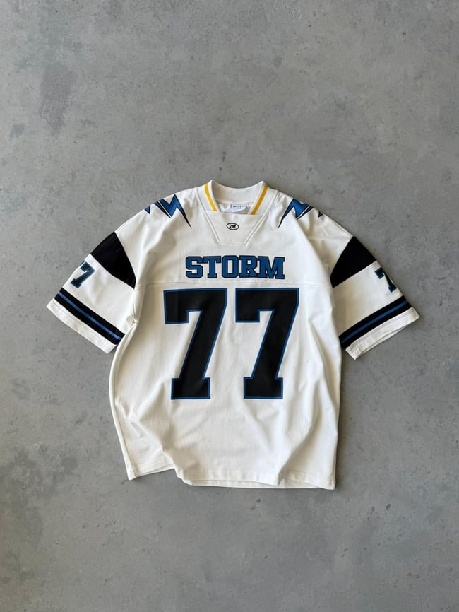 Storm 77 Varsity Jersey Oversize T-Shirt - Beyaz