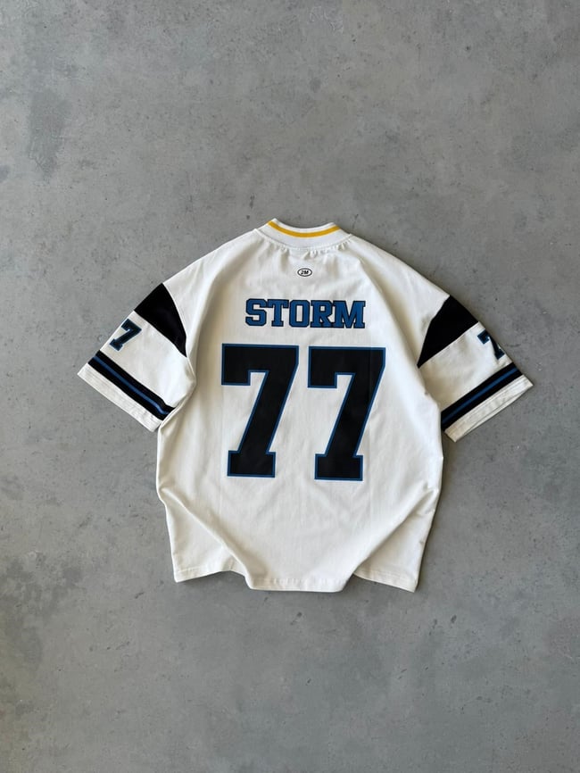 Storm 77 Varsity Jersey Oversize T-Shirt - Beyaz