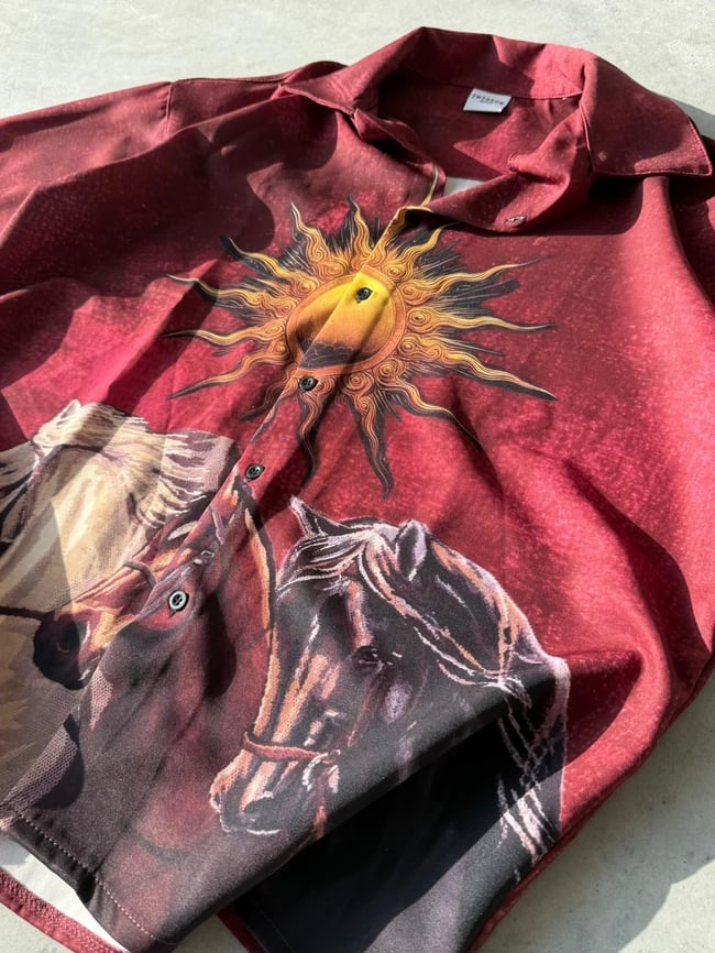 SUN Desenli Dubble Hürrem Kumaş Oversize Gömlek T
