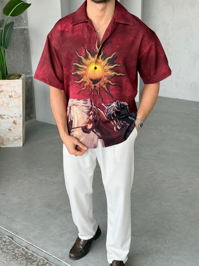 SUN Desenli Dubble Hürrem Kumaş Oversize Gömlek T