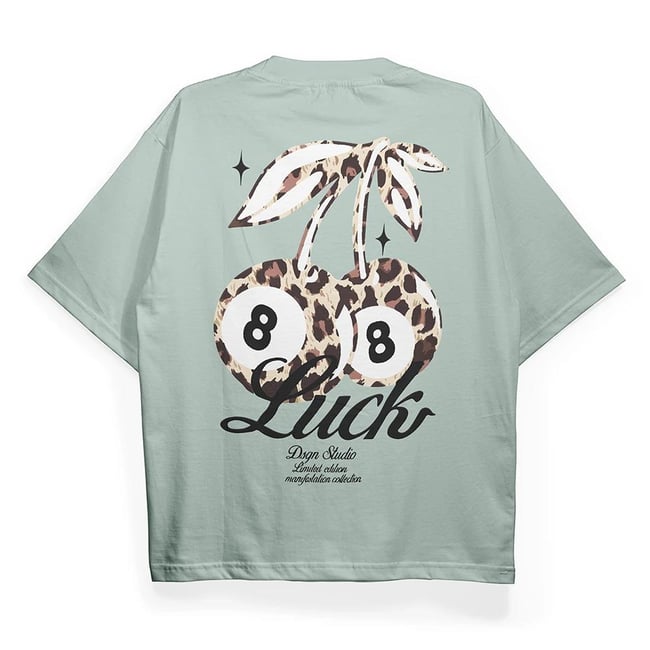 T2013 Lucky Cherry Baskılı Oversize Tshirt