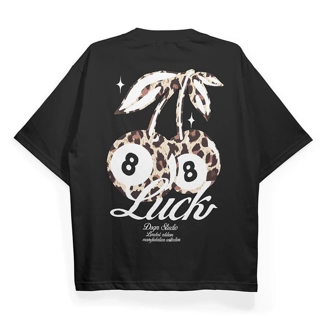 T2013 Lucky Cherry Baskılı Oversize Tshirt