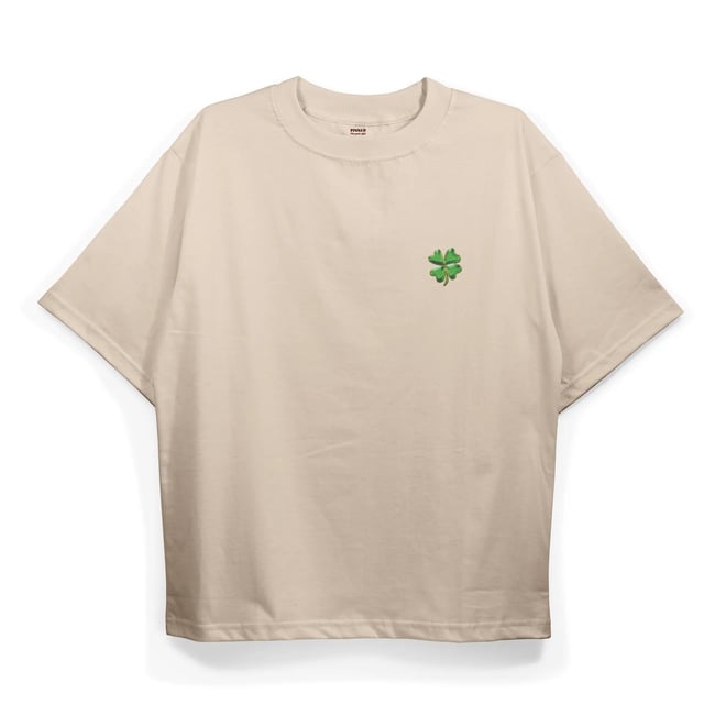 T2034 Clover Baskılı Oversize Tshirt