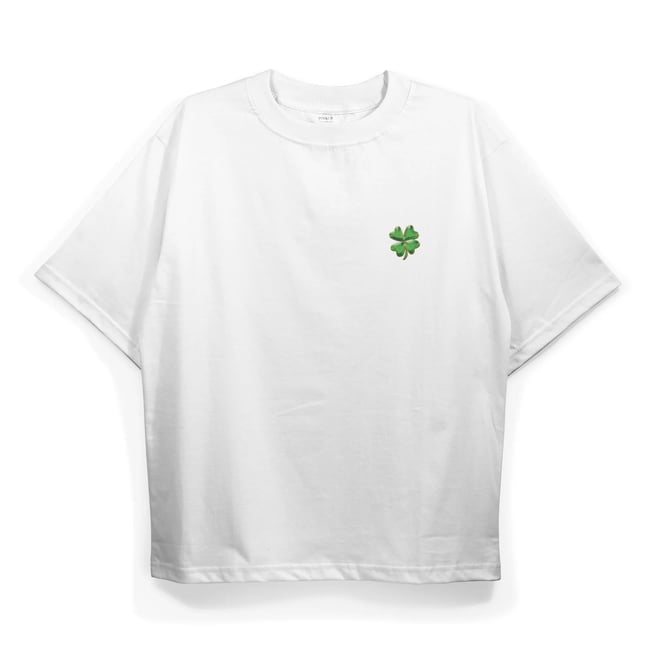 T2034 Clover Baskılı Oversize Tshirt