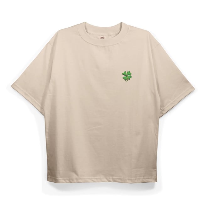 T2034 Clover Baskılı Oversize Tshirt