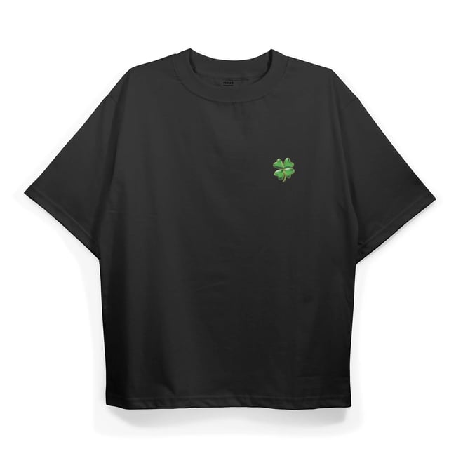 T2034 Clover Baskılı Oversize Tshirt