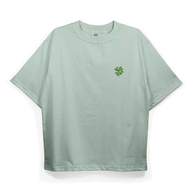 T2034 Clover Baskılı Oversize Tshirt