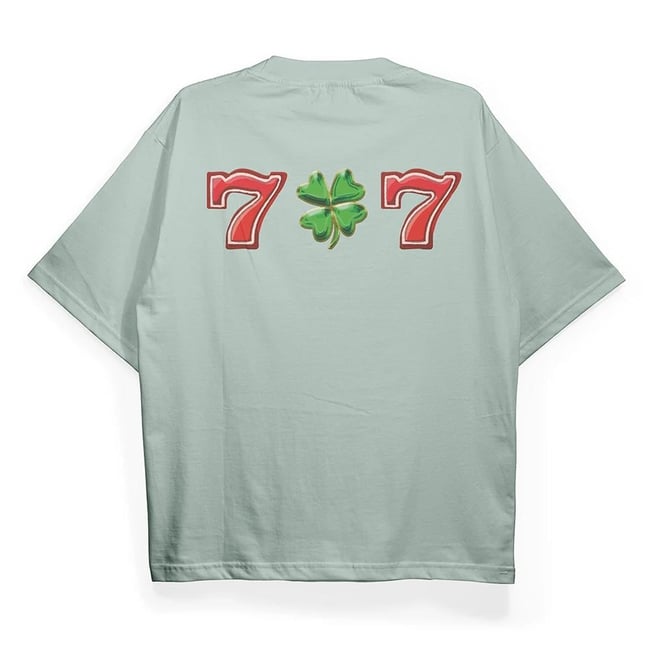 T2034 Clover Baskılı Oversize Tshirt