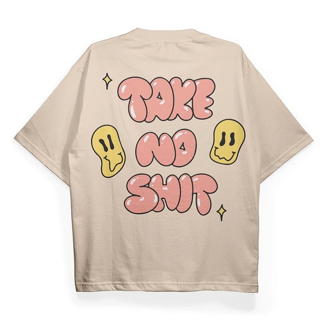 T2037 Take No Shit Baskılı Oversize Tshirt
