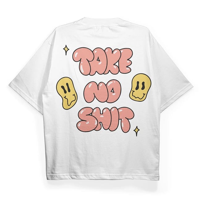 T2037 Take No Shit Baskılı Oversize Tshirt