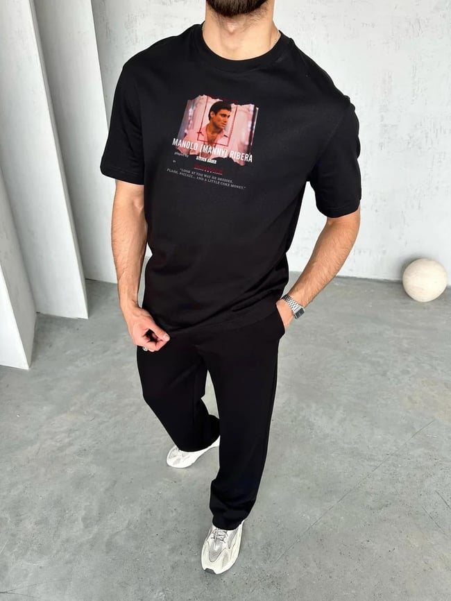 T2047 MANNY (SCARFACE) Baskılı Oversize Tshirt