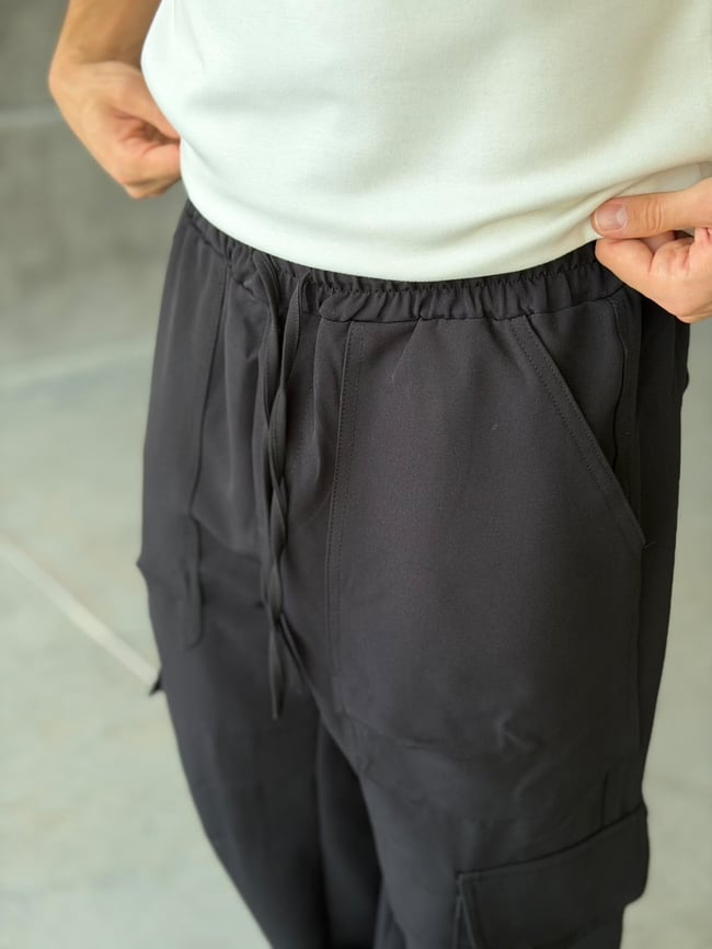 Tech Kumaş Kargo Cep Baggy Pantolon T Siyah