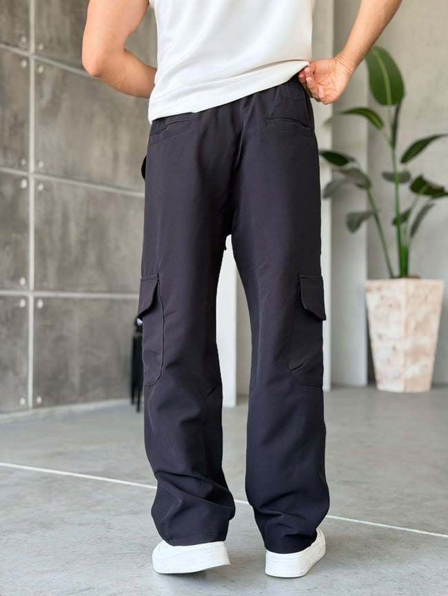 Tech Kumaş Kargo Cep Baggy Pantolon T Siyah