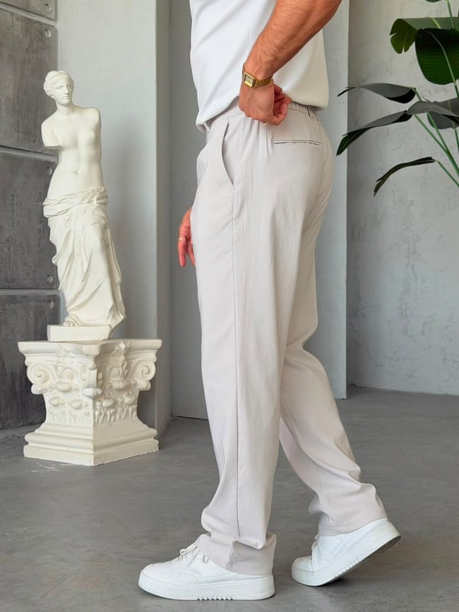 TEK PİLELİ KUMAŞ PANTOLON -TAŞ