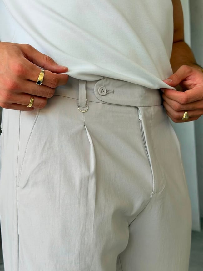 TEK PİLELİ KUMAŞ PANTOLON -TAŞ