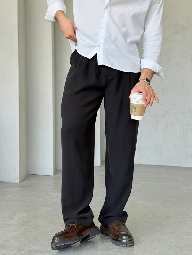 TENSEL KUMAŞ İP KEMER JOGGER PANTOLON T-SİYAH