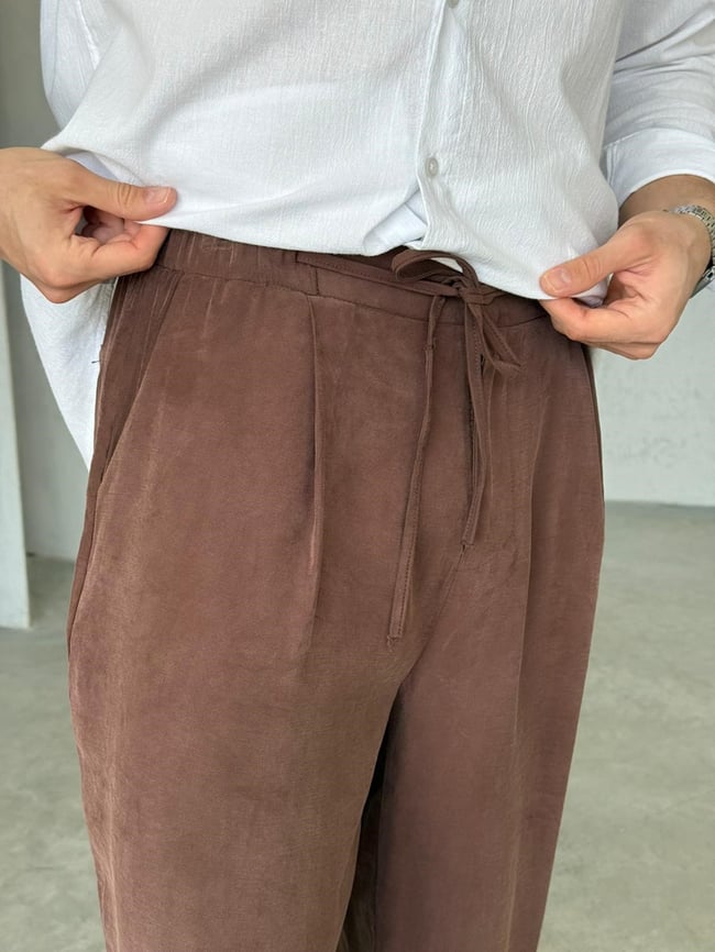 TENSEL KUMAŞ İP KEMER JOGGER PANTOLON T-KAHVERENGİ