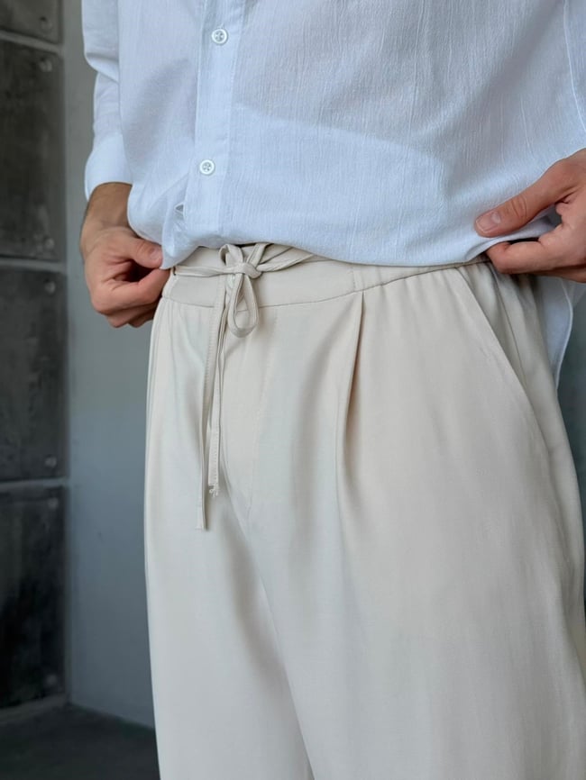 TENSEL KUMAŞ İP KEMER JOGGER PANTOLON T-KREM