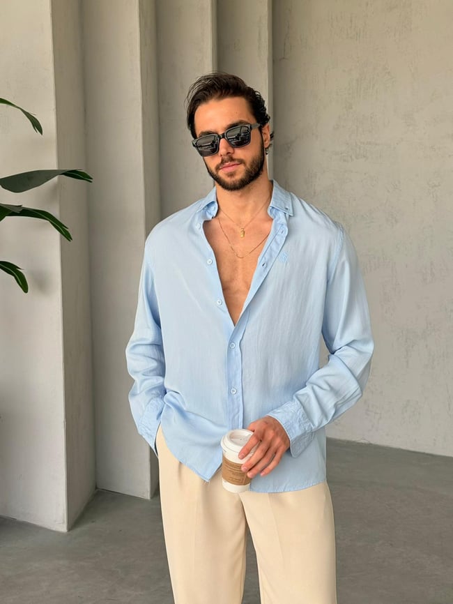 Tensel Kumaş Nakış Detaylı Oversize Gömlek G - Bebemavi