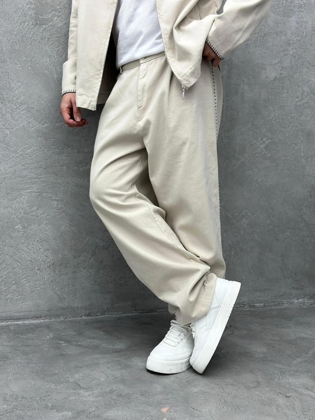 TK103 Oversize Gabardin Kumaş Takim Krem