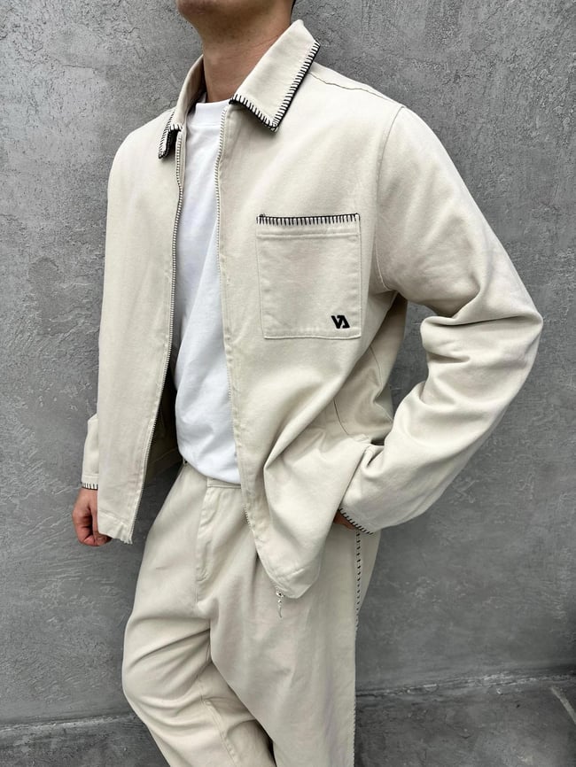 TK103 Oversize Gabardin Kumaş Takim Krem
