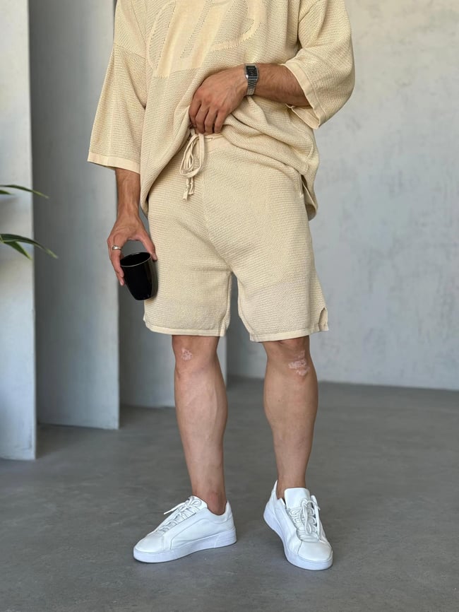 TK2325 Giesto Triko Şortlu Takım Krem