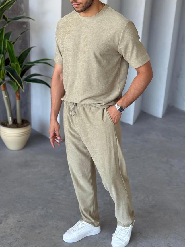 TK3379 Fitilli Ottoman Takım Bej