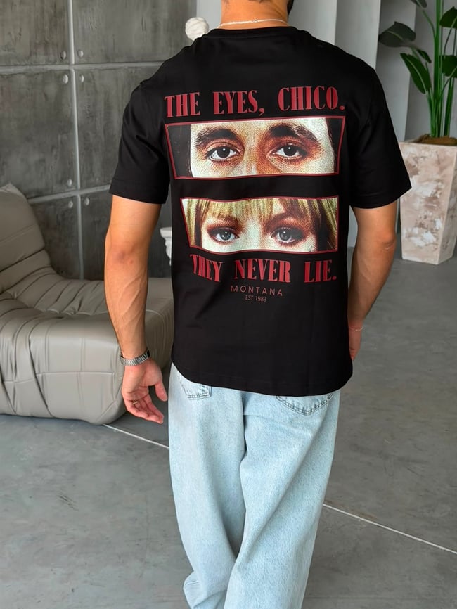 Tonny baskılı Oversize T-shirt -  SİYAH