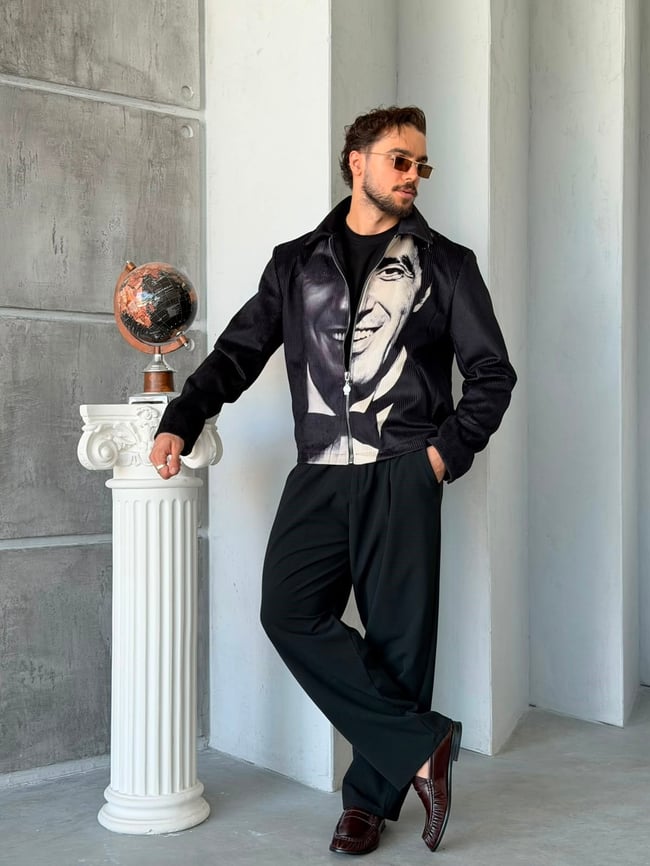 TONNY DESEN Premıum Baskılı Tasarım Fermuarlı Ceket