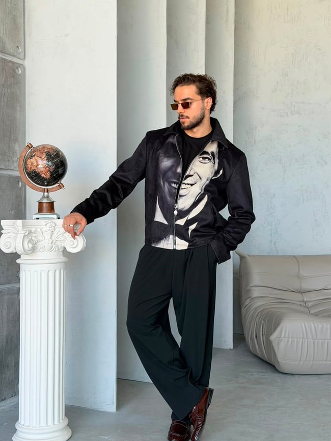 TONNY DESEN Premıum Baskılı Tasarım Fermuarlı Ceket