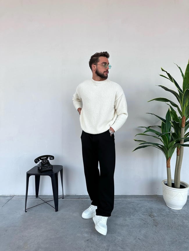TR1021 OVERSIZE TRİKO KAZAK BEYAZ