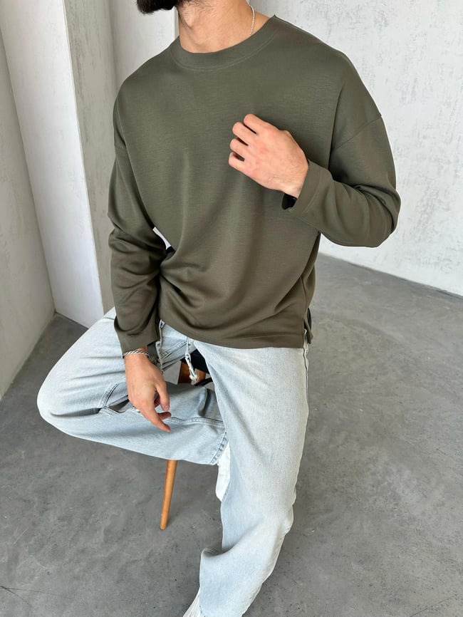 TR1022 Oversize Modal Kumaş Sweat Haki