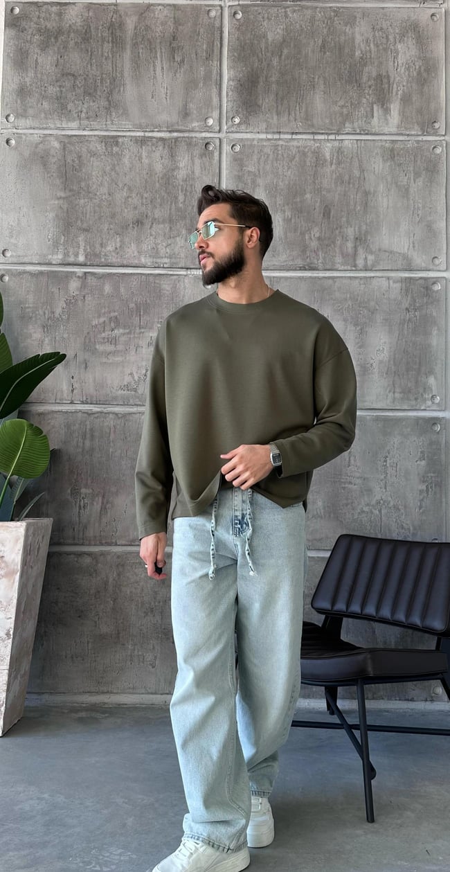 TR1022 Oversize Modal Kumaş Sweat Haki