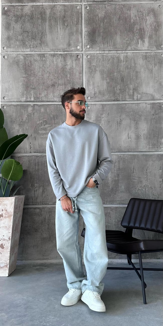 TR1023 Oversize Modal Kumaş Sweat Gri