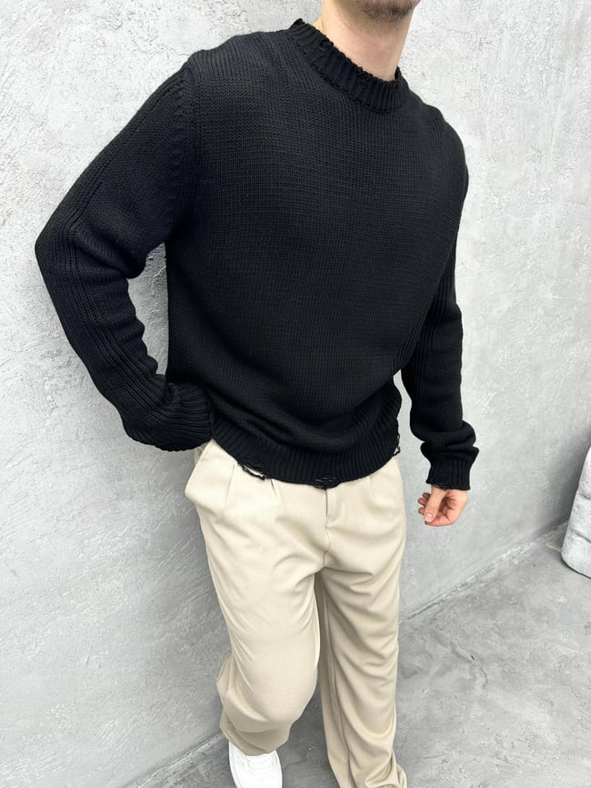TR1034 OVERSIZE YIRTIK DETAYLI TRİKO