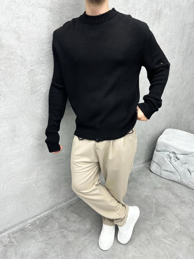 TR1034 OVERSIZE YIRTIK DETAYLI TRİKO