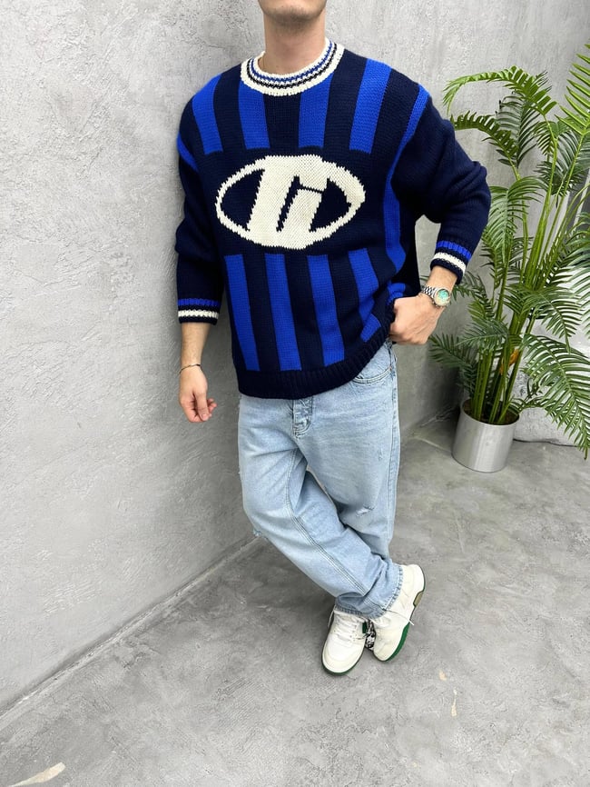 TR1042 OVERSIZE ÖRME TRİKO KAZAK MAVİ