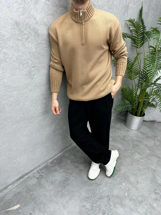 TR1056 YARIM FERMUARLI ÖRME TRİKO CAPPUCHINO