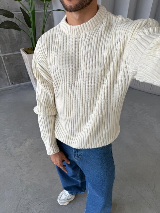 TR1505 Fitilli Basic Triko Beyaz