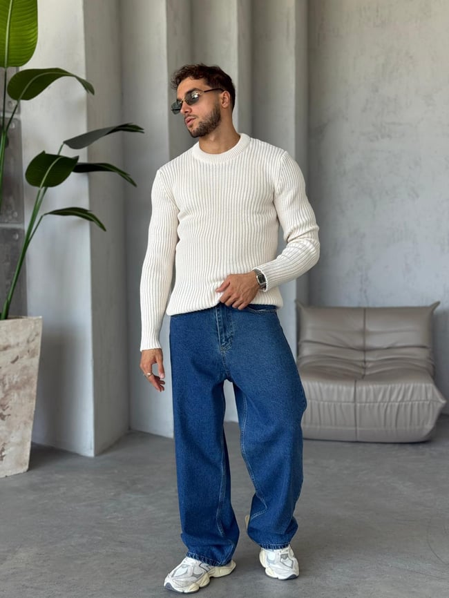 TR1505 Fitilli Basic Triko Beyaz