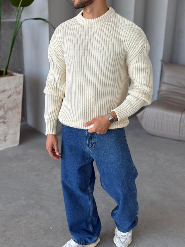 TR1505 Fitilli Basic Triko Beyaz